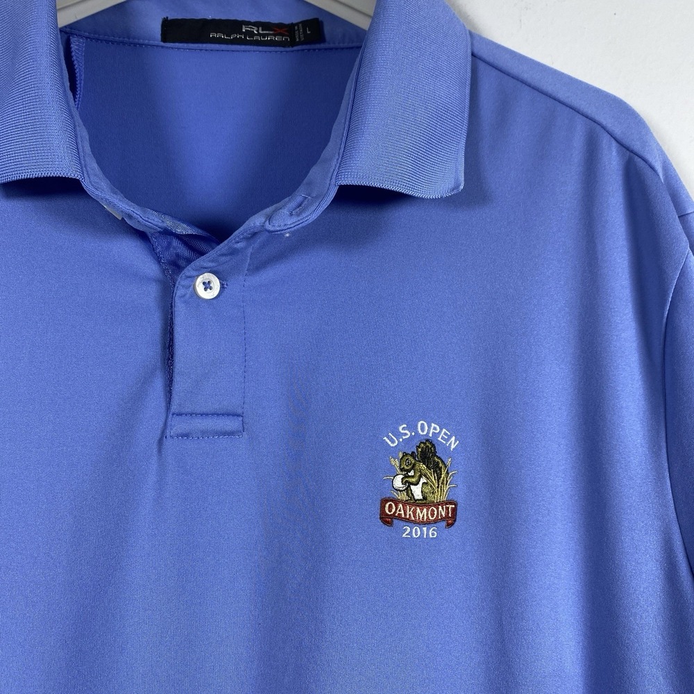 RLX Ralph Lauren‎ Men's L Blue 2016 US Open Oakmont CC Golf Performance Polo